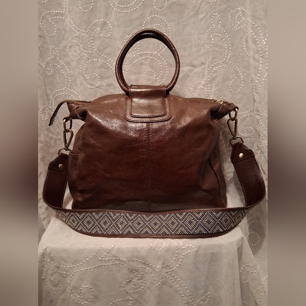 HOBO Dark Brown Leather Tote with Patterned Detachable Strap